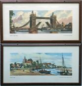 Pair of railway CARRIAGE PRINTS from the LNER post-war series comprising 'London, Tower Bridge' by