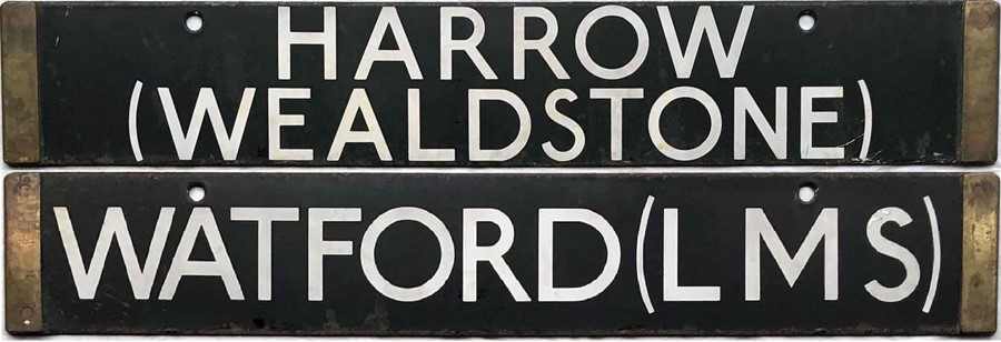 London Underground 38-Stock enamel DESTINATION PLATE for Harrow (Wealdstone)/Watford (LMS) on the