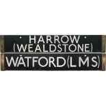 London Underground 38-Stock enamel DESTINATION PLATE for Harrow (Wealdstone)/Watford (LMS) on the