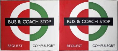 London Transport enamel BUS & COACH STOP FLAG (Bus Request, Coach Compulsory). By far the least