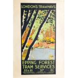 c1925-30 London's Tramways (LCC Tramways) double-crown POSTER 'Epping Forest Tram Services' by