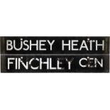 London Underground 38-Tube Stock enamel CAB DESTINATION PLATE for Bushey Heath / Finchley Cen on the