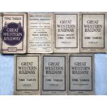 Selection (7) of Great Western Railway large TIMETABLE BOOKLETS comprising Jul-Sep 1925 (with fold-