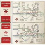 Pair of WW2 London Underground diagrammatic, card POCKET MAPS by Henry Beck and comprising issues No