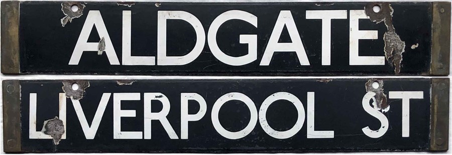 London Underground O/P/Q-Stock enamel CAB DESTINATION PLATE 'Aldgate / Liverpool St' from the