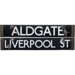 London Underground O/P/Q-Stock enamel CAB DESTINATION PLATE 'Aldgate / Liverpool St' from the