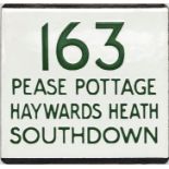 London Transport bus stop enamel E-PLATE for Southdown service 163 destinated Pease Pottage,