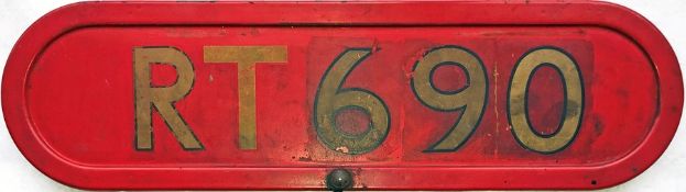 London Transport RT bus BONNET FLEETNUMBER PLATE from RT 690. The original RT 690, a Park Royal '