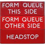 Selection (3) of London Transport bus stop enamel G-PLATES comprising 'Form Queue This Side', '