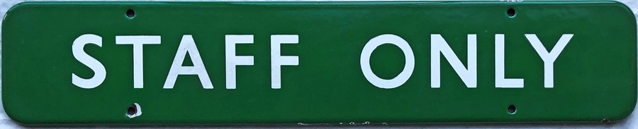 British Railways (Southern Region) enamel DOORPLATE 'Staff Only'. A flanged sign measuring 18" x 3.