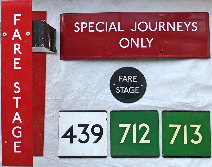 Selection (6 items) of London Transport enamel BUS STOP SIGNAGE comprising a 1960s small Fare