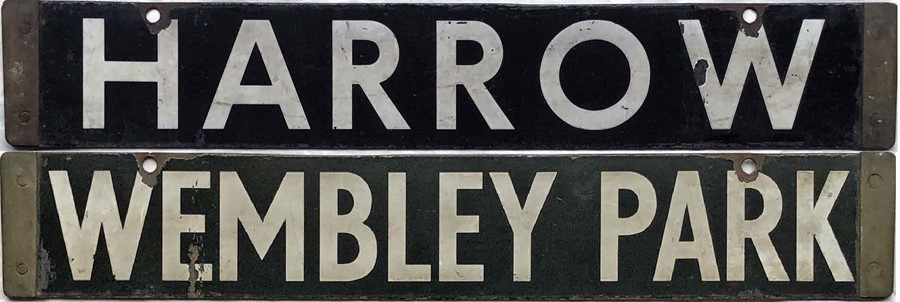 London Underground CO/CP Stock enamel DESTINATION PLATE for Harrow/Wembley Park on the