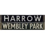 London Underground CO/CP Stock enamel DESTINATION PLATE for Harrow/Wembley Park on the