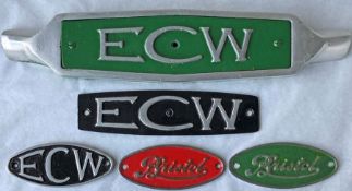 Selection (5) of 1950s/60s cast-alloy BUS RADIATOR etc BADGES comprising 3 ECW (Eastern Coach Works)