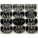 Quantity (12) of railway cast-iron WAGON PLATES with examples from all the 'Big Four' companies