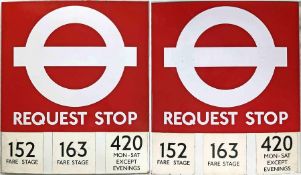 1980s London Transport enamel BUS STOP FLAG ('Request'), an E3 version with 3 e-stickers on each