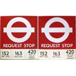 1980s London Transport enamel BUS STOP FLAG ('Request'), an E3 version with 3 e-stickers on each