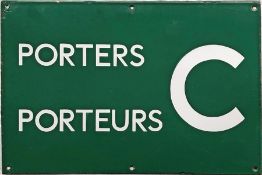 British Railways (Southern Region) ENAMEL SIGN 'Porters, Porteurs C'. We suggest that this dual-