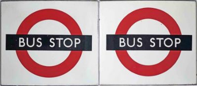 1950s/60s London Transport enamel BUS STOP FLAG, the 'compulsory' version. A double-sided,