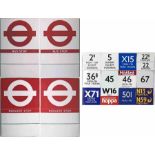 Pair of London Transport enamel BUS STOP FLAGS (One Request, one Compulsory). Mid-1990s type, E6-