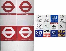 Pair of London Transport enamel BUS STOP FLAGS (One Request, one Compulsory). Mid-1990s type, E6-