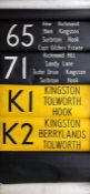 London Transport Routemaster DESTINATION BLIND from Kingston (K) garage dated 3.11.83 and coded 'LL'