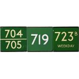 Selection (3) of London Transport coach stop enamel E-PLATES for Green Line routes 704/705, 719