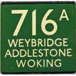 London Transport coach stop enamel E-PLATE for Green Line route 716A destinated Weybridge,