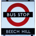 1950s/60s London Transport enamel BUS STOP SIGN 'Beech Hill' from a 'Keston' wooden bus shelter at