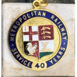 c1920s/30s Metropolitan Railway LONG SERVICE MEDAL issued to H Perkins for 40 years' service. Enamel
