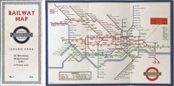 1936 (No 1) London Underground diagrammatic card POCKET MAP designed by H C Beck. An excellent