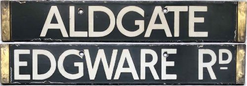 London Underground enamel O/P/Q-Stock CAB DESTINATION PLATE 'Aldgate / Edgware Rd' from the