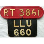 London Transport RT bus BONNET FLEETNUMBER PLATE plus matching REAR REGISTRATION PLATE LLU 660 (