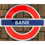 London Underground enamel PLATFORM ROUNDEL from Bank Station on the Central and Northern Lines. This