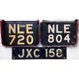 Trio of London RT/RTL bus REGISTRATION PLATES + a CHASSIS TAG comprising the rear plate NLE 720,