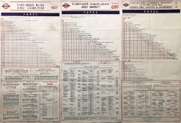 Trio of wartime London Transport TROLLEYBUS FARECHARTS, single-sided, paper issues comprising