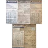 Selection (5) of London Transport Tramways FARECHARTS, all single-sided, and comprising paper issues