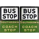 1950s/60s Southdown Motor Services enamel, combined BUS & COACH STOP FLAG consisting of a generic