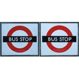 1940s/50s London Transport enamel BUS STOP FLAG, the 'compulsory' version. Double-sided with two