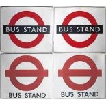 Pair of London Transport enamel BUS STOP FLAGS, both are unusually lettered 'Bus Stand' for