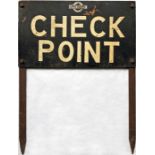 c1930s/40s London Transport SIGN 'CHECK POINT', believed to have been used for special bus