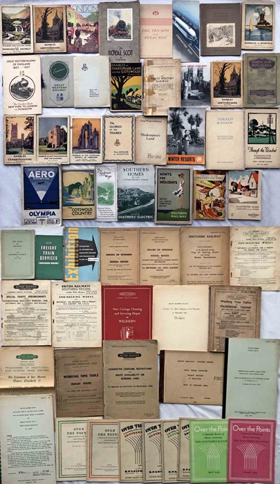 Large quantity (55+) of 1920s onwards RAILWAY EPHEMERA incl guidebooks (Rambles, Holidays, '