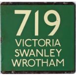 London Transport coach stop enamel E-PLATE for Green Line route 719 destinated Victoria, Swanley,