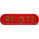 London Transport RT-bus BONNET FLEETNUMBER PLATE from RT 1072. The first bus to carry this number, a