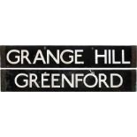 London Underground Standard Tube Stock enamel CAB DESTINATION PLATE for Grange Hill / Greenford from