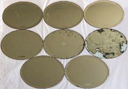 Quantity (8) of RAILWAY CARRIAGE MIRRORS, 4 are marked 'LNER', 1 is 'BR' and 3 are 'BR(E)'. Oval-