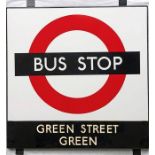 1950s/60s London Transport enamel BUS STOP SIGN 'Green Street Green' from a 'Keston' wooden bus