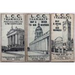 Trio of 1914 LCC Tramways POCKET MAPS ('Map & Guide to Car Services') comprising issues dated May