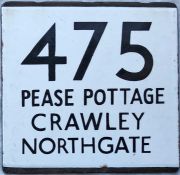 London Country bus stop enamel E-PLATE for route 475 destinated Pease Pottage, Crawley, Northgate.