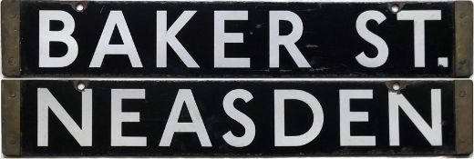 London Underground CO/CP Stock enamel CAB DESTINATION PLATE for Baker St./Neasden on the